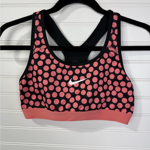 Nike women’s pink & black polka dotted Dri-Fit sports bra. Size medium. - Picture 1 of 4
